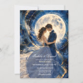 ロマンティックな満月の結婚式 真夜中の夜空 招待状 (正面)