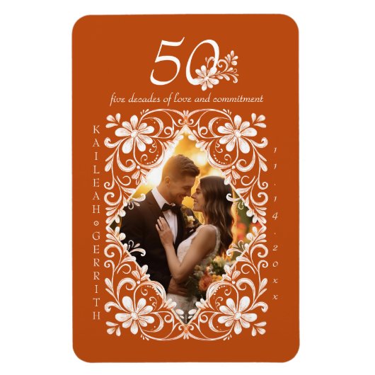ロマンティックな焦茶色の50周年記念フォトマグネット マグネット (縦)