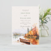 ロマンティックな秋の湖と船のウェディング 招待状 (スタンド正面)