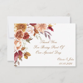 ロマンティックな秋の色のブライダルシャワー サンキューカード