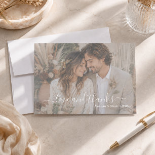ロマンティックな筆記体 Love & Thanks 写真 ボホ婚 ウェディング サンキューカード
