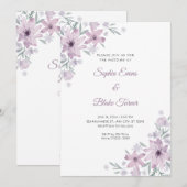 ロマンティックな紫の花 白い結婚式 フラワー 招待状 (正面/裏面)