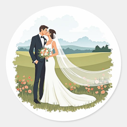 ロマンティックな結婚のキス ステッカー (正面)