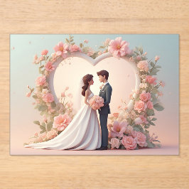 ロマンティックな結婚式のカップルのシルエット アクリル招待状