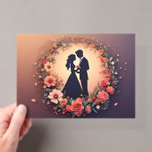 ロマンティックな結婚式のカップルのシルエット アクリル招待状 (インサイチュ (ポータブル))
