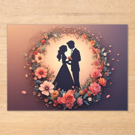 ロマンティックな結婚式のカップルのシルエット アクリル招待状