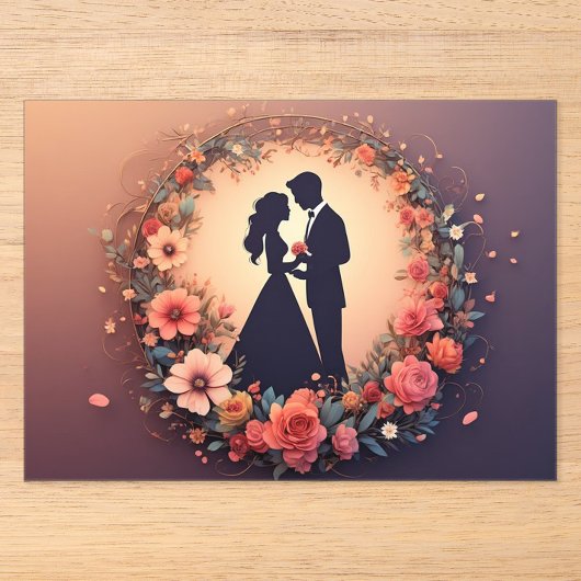 ロマンティックな結婚式のカップルのシルエット アクリル招待状 (正面)