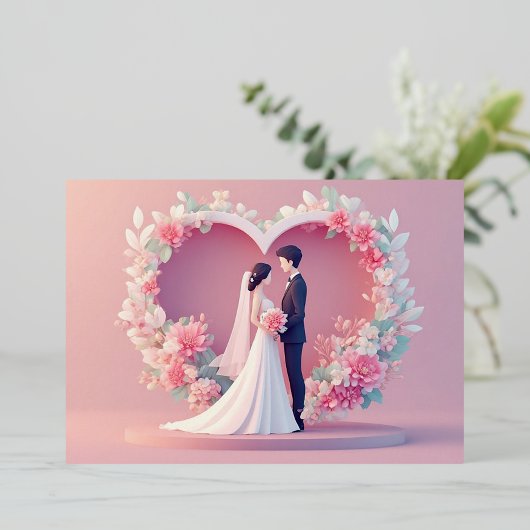 ロマンティックな結婚式のカップルのシルエット 箔招待状 (立ち正面)