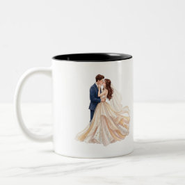 ロマンティックな結婚式のカップルのファーストキス ツートーンマグカップ