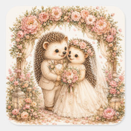 ロマンティックな結婚式のハリネズミ 水彩画 スクエアシール