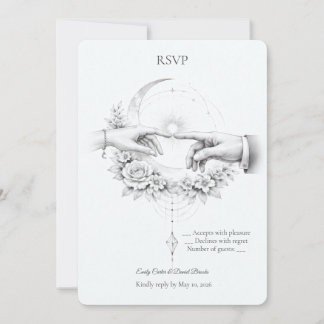 ロマンティックな結婚式の手のミニマリストデザインRSVP 招待状