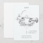 ロマンティックな結婚式の手のミニマリストデザインRSVP 招待状 (正面/裏面)
