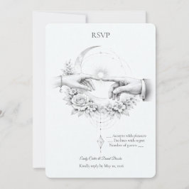 ロマンティックな結婚式の手のミニマリストデザインRSVP 招待状