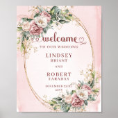 ロマンティックな結婚式の歓迎バラの花とグリーン ポスター (正面)