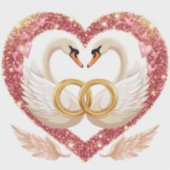 ロマンティックな結婚式の白鳥と金の指輪 シール (正面)