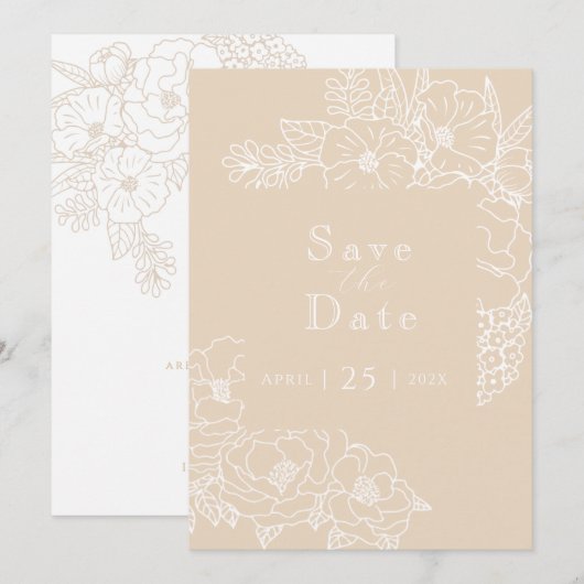 ロマンティックな結婚式の芍薬　淡いアイボリー白 セーブザデート (正面/裏面)