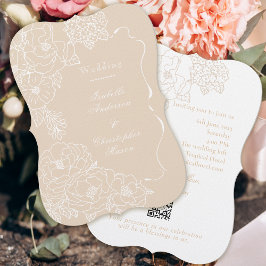 ロマンティックな結婚式の芍薬　淡いアイボリー 招待状