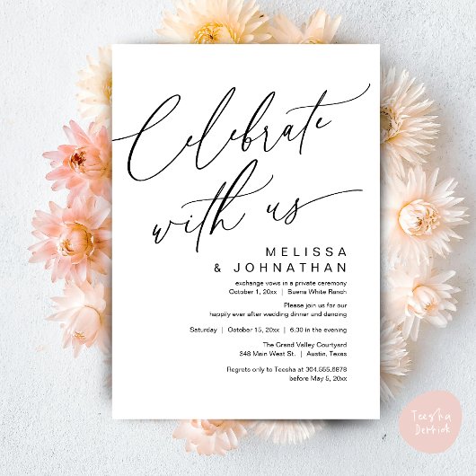 ロマンティックな結婚式ディナーパーティー、Celebrate with us 招待状