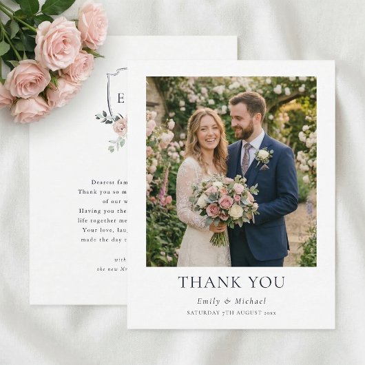 ロマンティックな結婚式 ピンクのバラ サンキューカード