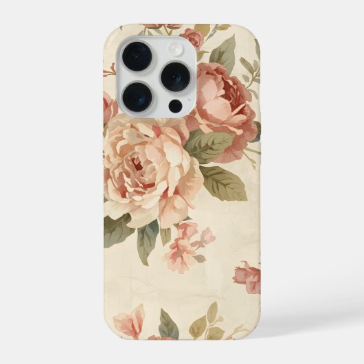 ロマンティックな芍薬とローズのビンテージガーデン iPhoneケース (裏面)