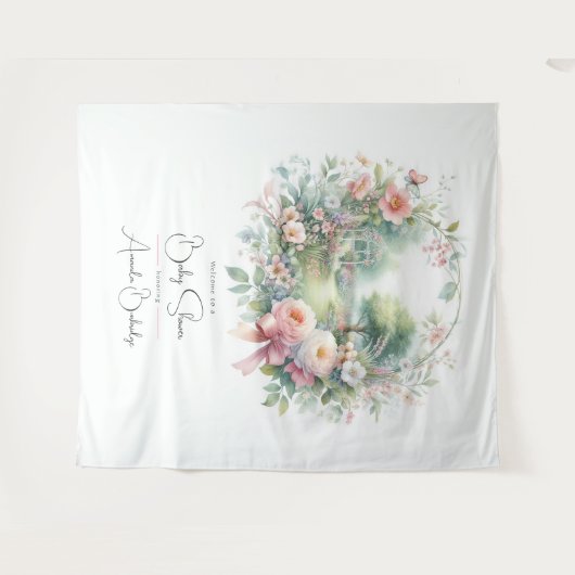 ロマンティックな花のベビーシャワーウェルカム タペストリー (正面(横))