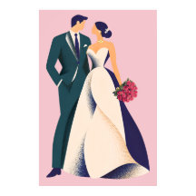 ロマンティックな花嫁と花婿のイラストポスター
