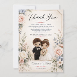 ロマンティックな花柄がエレガントな結婚式のお礼カード サンキューカード
