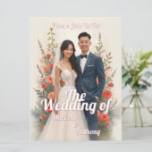 ロマンティックな花柄の結婚式招待状 ヴィンテージスタイル (スタンド正面)