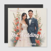ロマンティックな花柄の結婚式招待状　ヴィンテージスタイル (正面/裏面)