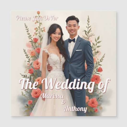 ロマンティックな花柄の結婚式招待状　ヴィンテージスタイル (正面)
