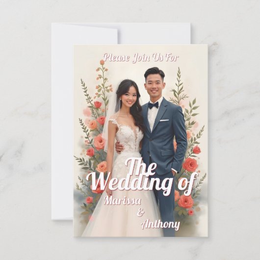 ロマンティックな花柄の結婚式招待状　ヴィンテージスタイル (正面)