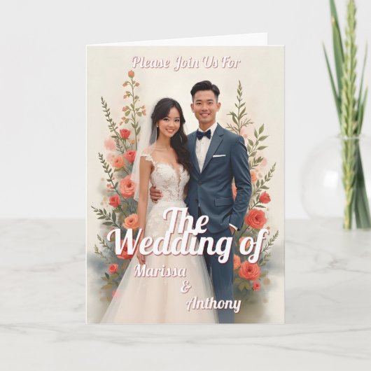 ロマンティックな花柄の結婚式招待状 ヴィンテージスタイル カード (正面)
