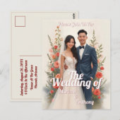 ロマンティックな花柄の結婚式招待状 ヴィンテージスタイル ポストカード (正面/裏面)