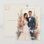 ロマンティックな花柄の結婚式招待状 ヴィンテージスタイル ポストカード (正面/裏面)