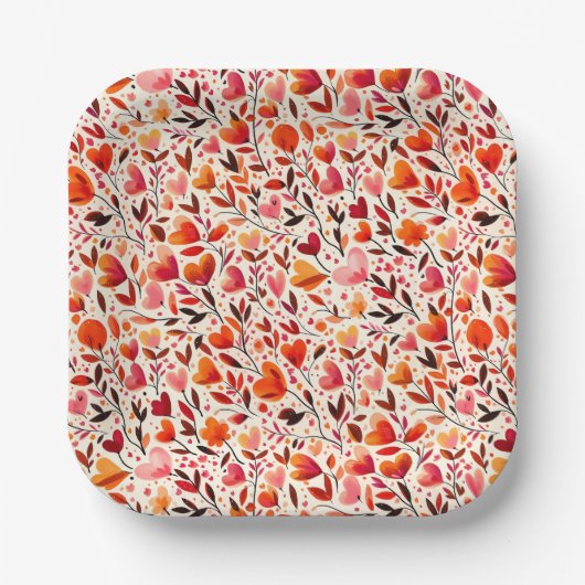 ロマンティックな花開き：バレンタインデー ペーパープレート (正面)