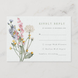 ロマンティックな草原の花 ウェディング出欠ハガキ エンクロージャーカード