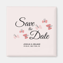ロマンティックな蝶々のピンクの色のSave the Dates    マグネット