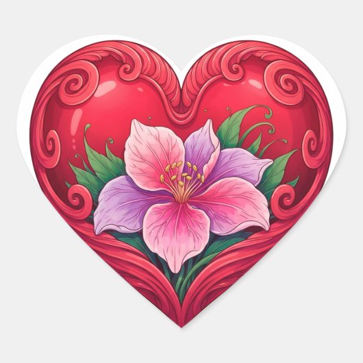 ロマンティックな赤いハートの花中心 ハートシール (正面)
