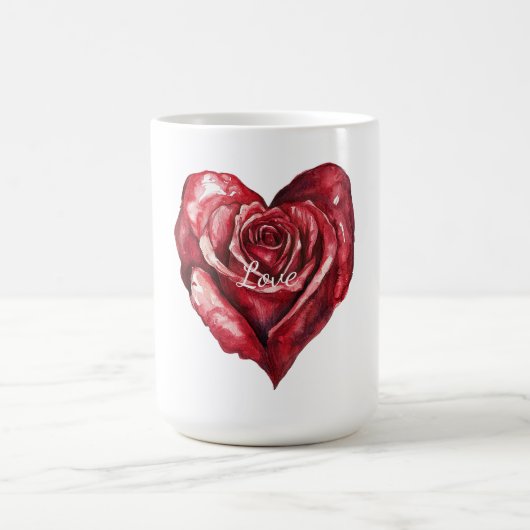 ロマンティックな赤いバラの花のハート コーヒーマグカップ (中央)
