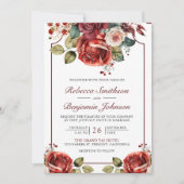 ロマンティックな赤いバラの花束 フォトQRコード ウェディング 招待状 (正面)