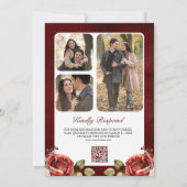 ロマンティックな赤いバラの花束 フォトQRコード ウェディング 招待状 (裏面)