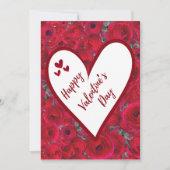 ロマンティックな赤いバラ - 赤いハートのバレンタインデー シーズンカード (正面)