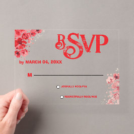 ロマンティックな赤い花の結婚式RSVP アクリル招待状