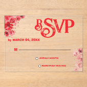 ロマンティックな赤い花の結婚式RSVP アクリル招待状 (正面)