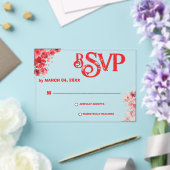 ロマンティックな赤い花の結婚式RSVP アクリル招待状 (インサイチュ (ウェディング))