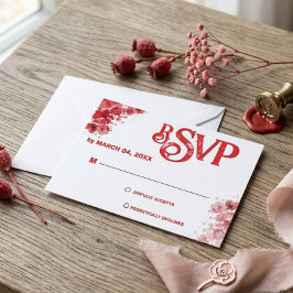 ロマンティックな赤い花の結婚式RSVP 出欠カード