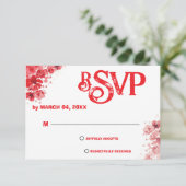 ロマンティックな赤い花の結婚式RSVP 出欠カード (スタンド正面)