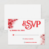 ロマンティックな赤い花の結婚式RSVP 出欠カード (正面/裏面)