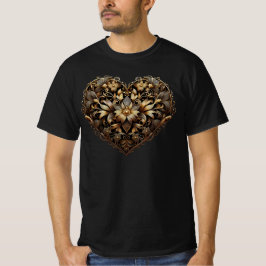 ロマンティックな透かし彫りゴールドハート。バレンタインデーの愛 Tシャツ