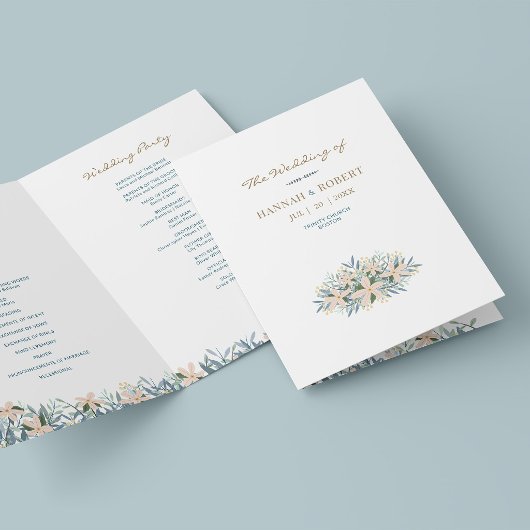 ロマンティックな野の花の折りたたみ式結婚式プログラム カード